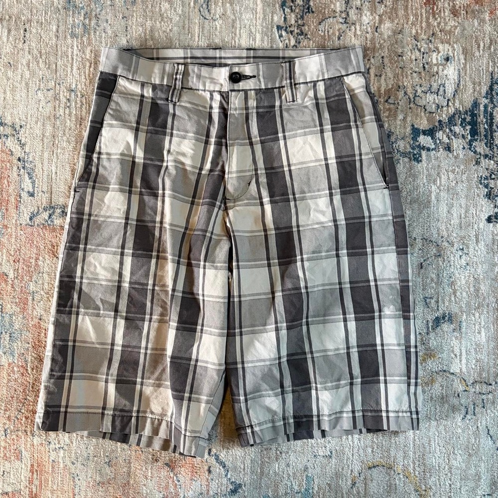 Burnside Plaid Skater Shorts Mens 30 Black White Grey Grunge Y2K Skateboard